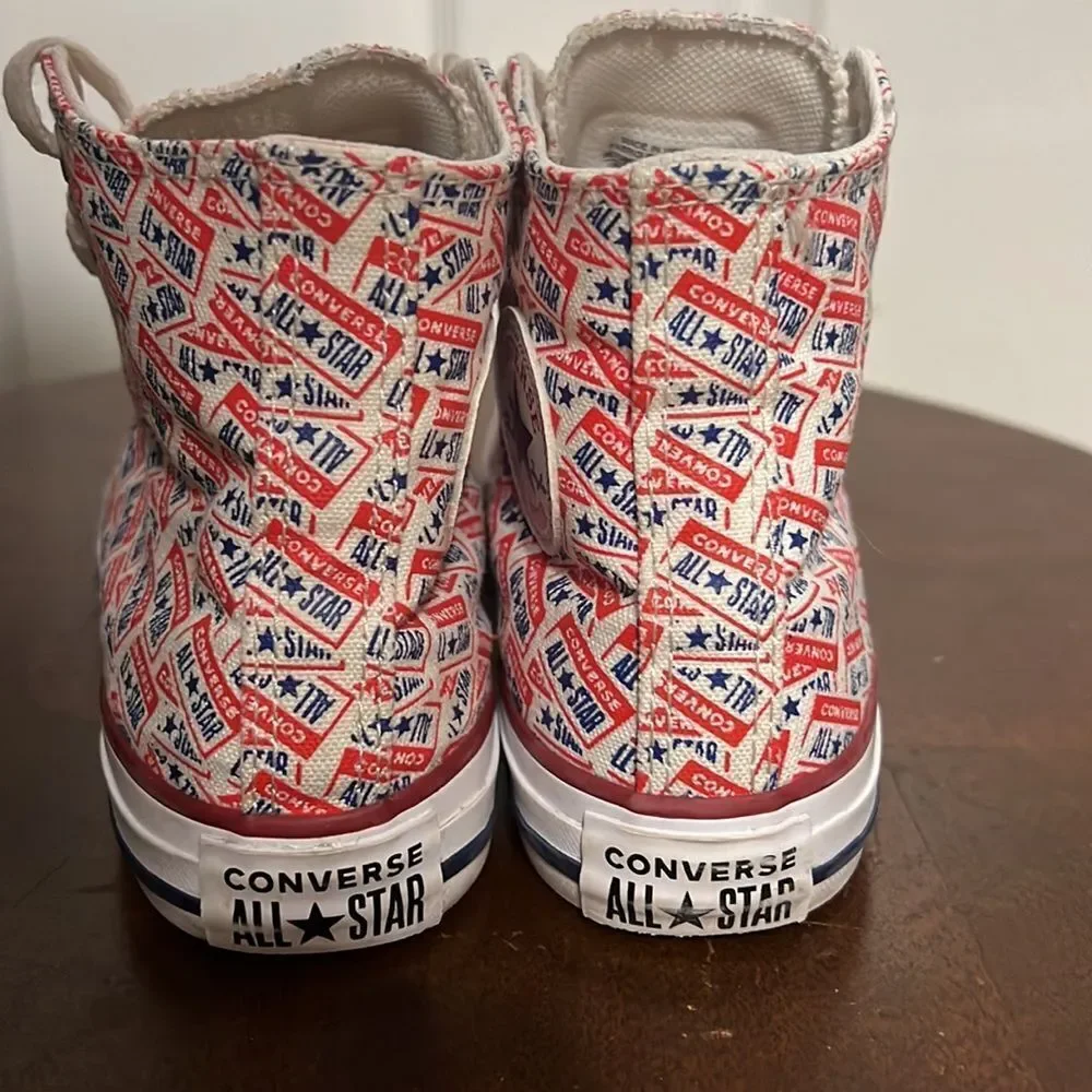 🔥🔥 CONVERSE‎ Hi-Tops Red White Blue All Over Print - Big KIDS Sz 1 - PERFECT